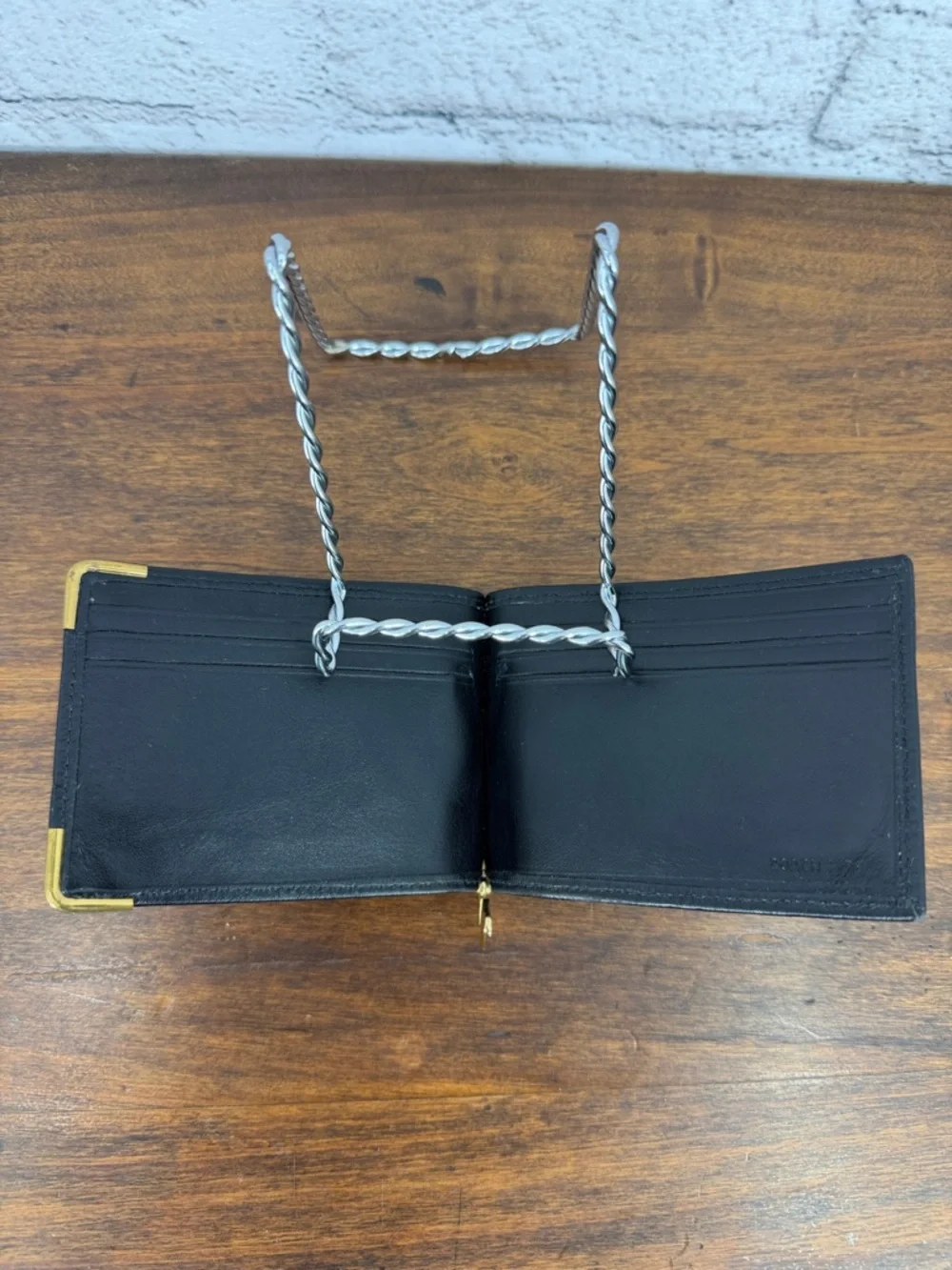 COACH Smooth Leather Money Clip Bi-Fold Wallet — Black w/ Brass — VGC